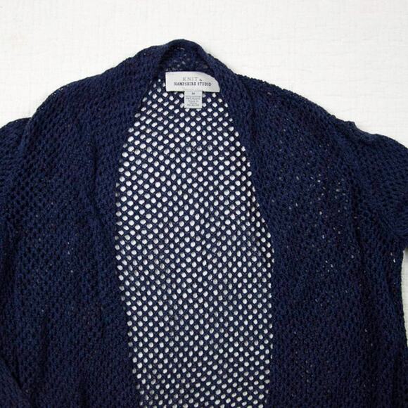 Knit by Hampshire Studio Womens Beach Fisherman Knit Open Front Cardigan Navy| M - Picture 6 of 12